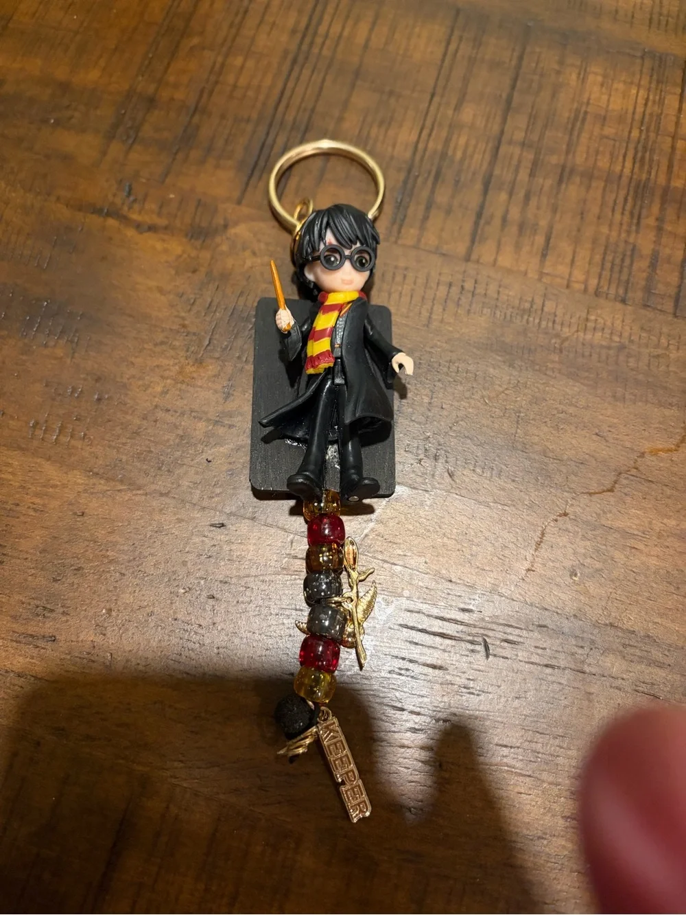 Black and Red Wizard Phone Charm with Gold Accents -
